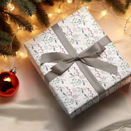 Papel De Presente Padrão Agulha Verde-Escuro de Berries Vermelhos Ho