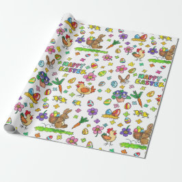Papel De Presente Padrão Alegre de Páscoa de Desenho Animado