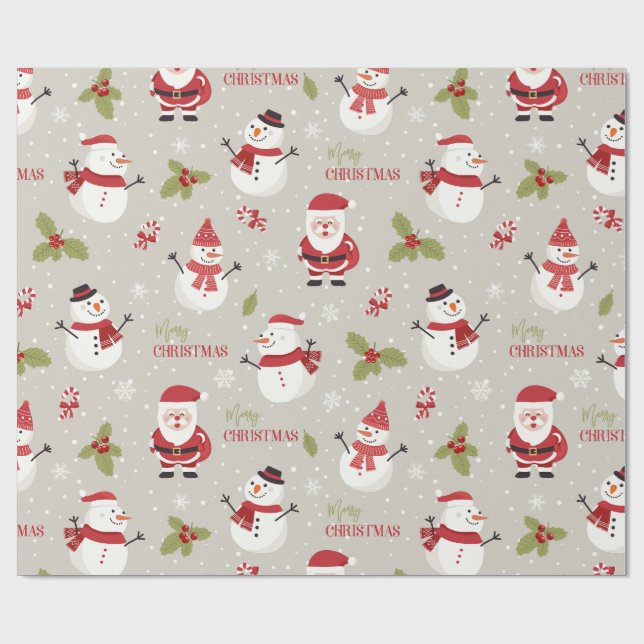 Papel De Presente Padrão Alegre Natal & Boneco de Neve Fofo (Aberto)