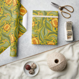 Papel De Presente Padrão Amarelo Inspirado na Natureza com Tartaruga