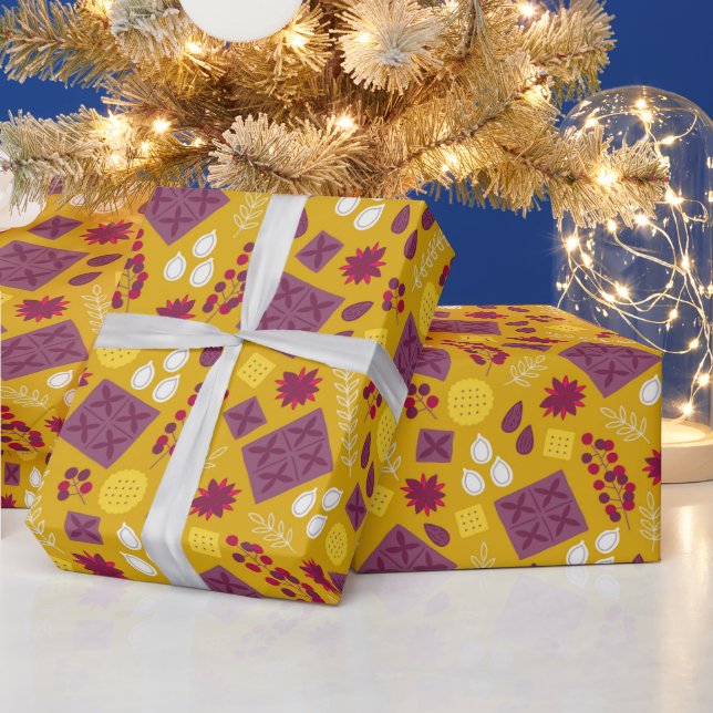 Papel De Presente Padrão Amarelo Roxo Moderno de Natal (Feriados)
