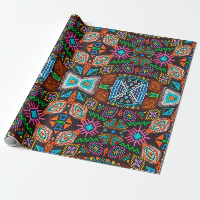 Papel De Presente Padrão americano. Impressão Ikat sem problemas. de (Desenrolado)