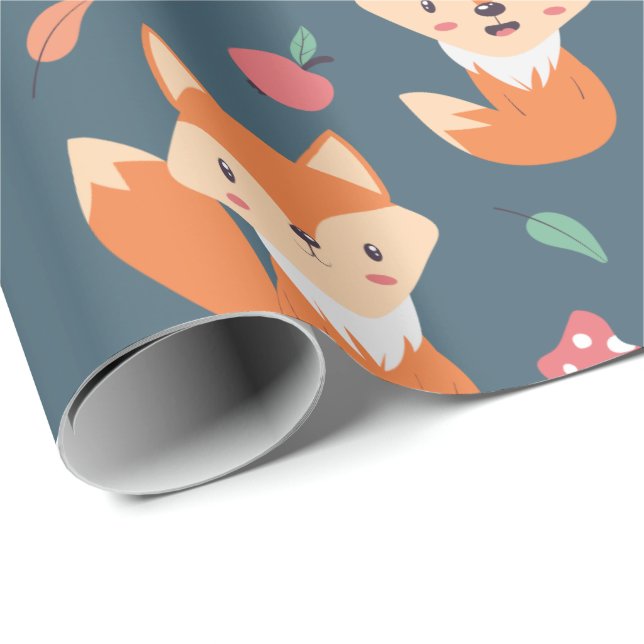 Papel De Presente Padrão Animal da Raposa Laranja-branca (Ponta do rolo)