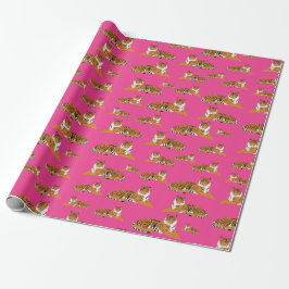 Papel De Presente Padrão Animal do Tigre Laranja Cor-de-rosa