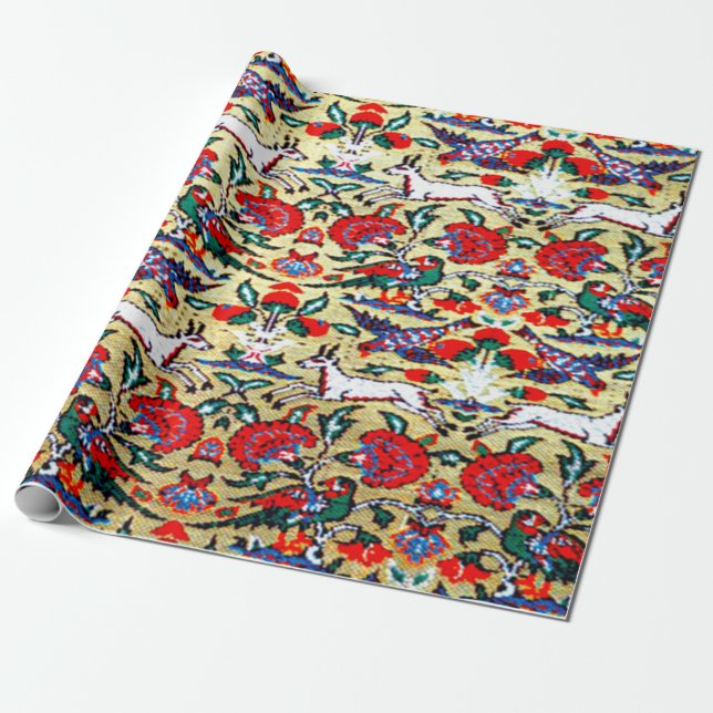 Papel De Presente Padrão Antigo Turco Persa Oriental, Animais (Desenrolado)