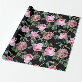 Papel De Presente Padrão Antiquado de Rosas e Orquídeas Rosa-Rosa-Vi