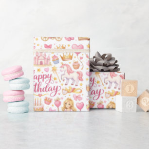 Papel De Presente Padrão Aquarela de Aniversário da Princesa Caprich