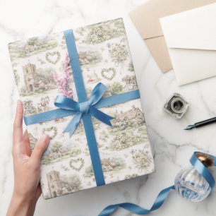 Papel De Presente Padrão Aquarela de Casamento de Aldeia Inglesa