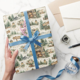 Papel De Presente Padrão Aquarela de Casamento em Lodge na Montanha