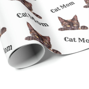 Papel De Presente Padrão Aquarela de Gato Havana Marrom Espiando - M