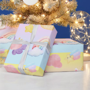 Papel De Presente Padrão-arco-íris de unicórnio cupcake rosa-claro