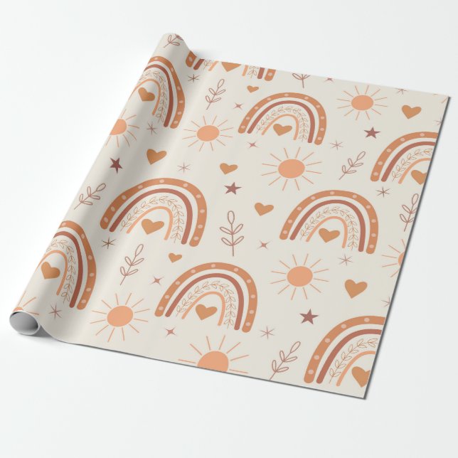 Papel De Presente Padrão arco-íris do Terracotta boho (Desenrolado)