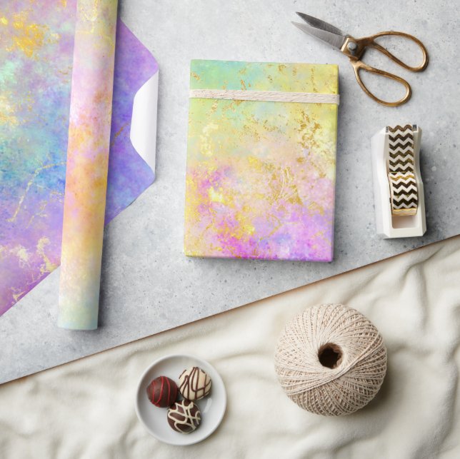 Papel De Presente Padrão Arco-íris Ombre e Opala de Fogo Dourada (Artesanato)