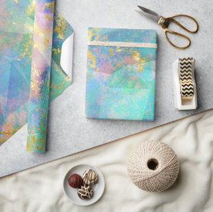 Papel De Presente Padrão Arco-íris Ombre e Ouro Opala de Fogo