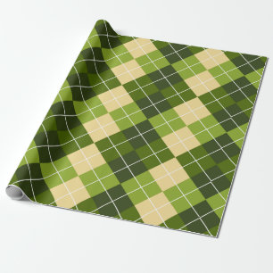 Papel De Presente Padrão Argyle Elegante em Diamante Verde e Amarelo