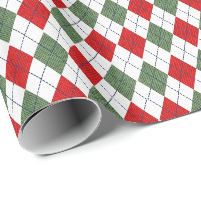 Papel De Presente Padrão Argyle Verde e Vermelho (Ponta do rolo)