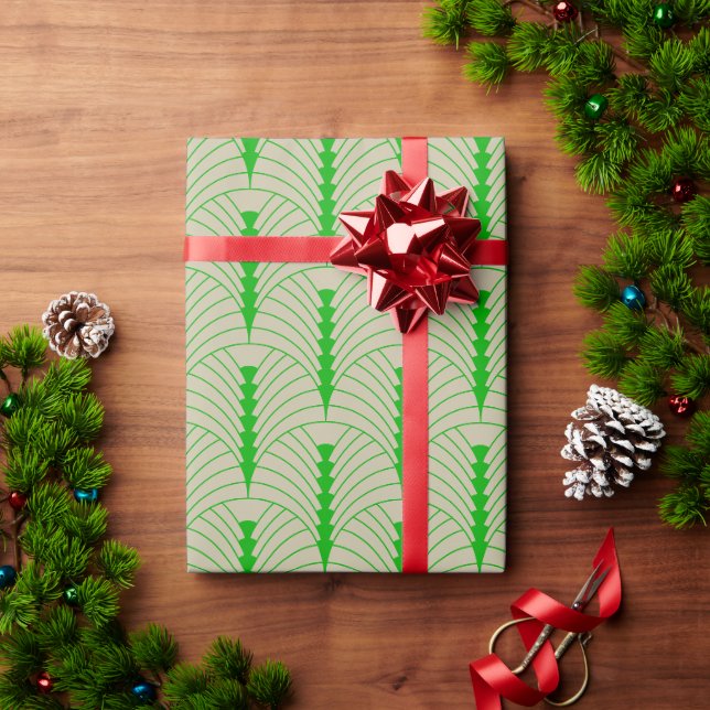 Papel De Presente Padrão Art Deco 03 - Verde limão escuro em fora do (Presente de Natal)