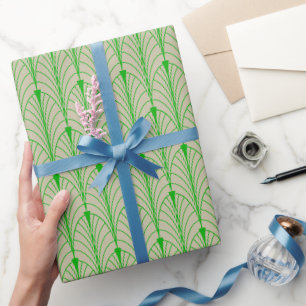 Papel De Presente Padrão Art Deco 04 - Verde limão escuro em fora do