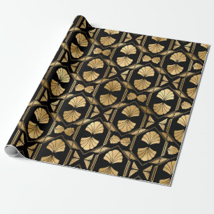 Papel De Presente Padrão Art Déco Preto e Dourado