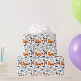 Papel De Presente Padrão Ártico Aquarela Animais Polares Foca Morsa