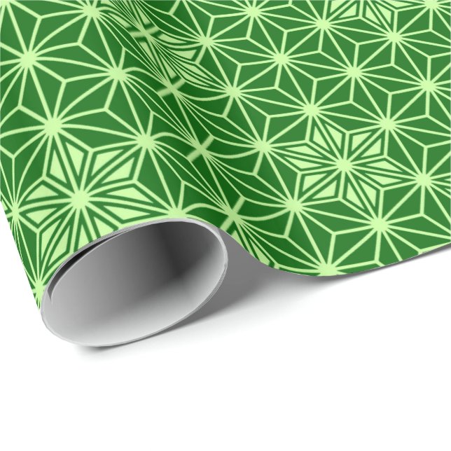 Papel De Presente Padrão Asanoha Japonês, Esmeralda e Verde limão (Ponta do rolo)