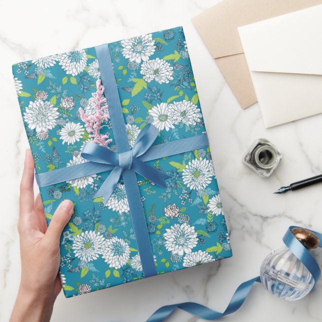 Papel De Presente Padrão Asiático Azul Verde (Presentear)