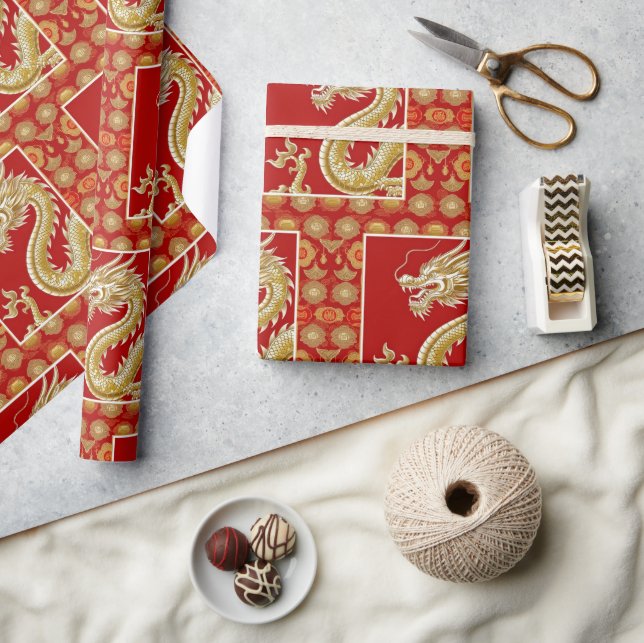 Papel De Presente Padrão asiático moderno de Ano Novo chinês feliz (Artesanato)