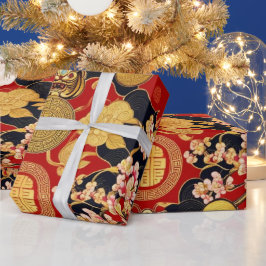Papel De Presente Padrão asiático moderno de Ano Novo chinês feliz