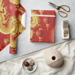 Papel De Presente Padrão asiático moderno lunar do novo ano