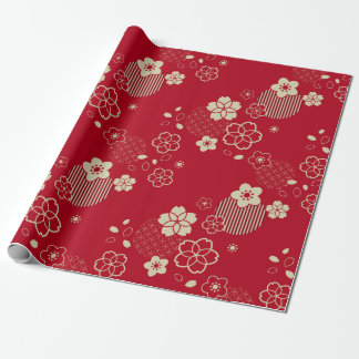 Papel De Presente Padrão asiático vermelho com flores de primavera