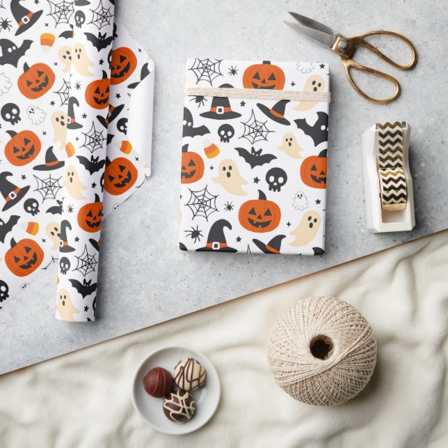 Papel De Presente Padrão Assustador de Halloween Sazonal (Artesanato)