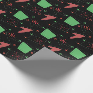 Papel De Presente Padrão atômico retrô de férias em preto
