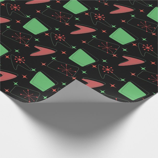 Papel De Presente Padrão atômico retrô de férias em preto (Ponta)