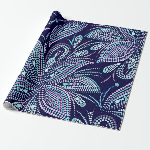 Papel De Presente Padrão azul cotado com paisley e miçangas. Orname
