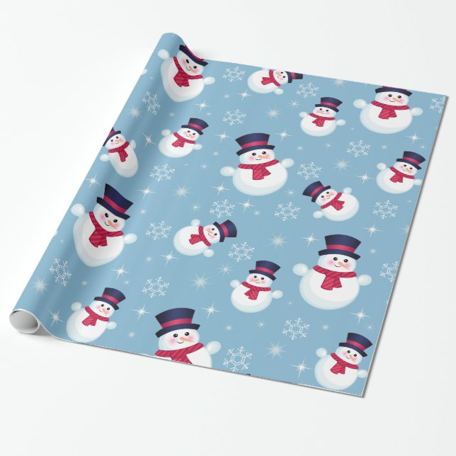 Papel De Presente Padrão Azul De Natal Com Neves E Flocos De Neve (Desenrolado)