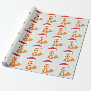 Papel De Presente Padrão Azul de Pastel de Fox Santa Hat de Natal b