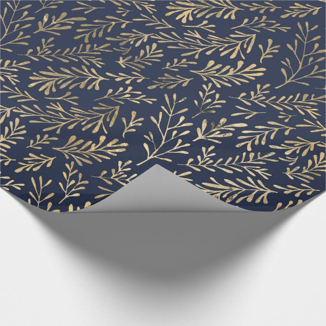 Papel De Presente Padrão Azul/Dourado (Ponta)