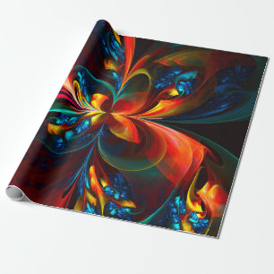 Papel De Presente Padrão Azul Laranja-Abstrato Floral Moderno #14