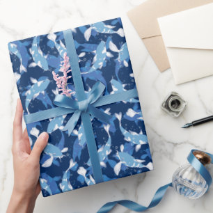 Papel De Presente Padrão Azul - Peixe Koi