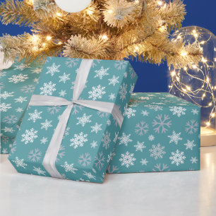 Papel De Presente Padrão Azul-Teal dos Flocos de Neve de inverno