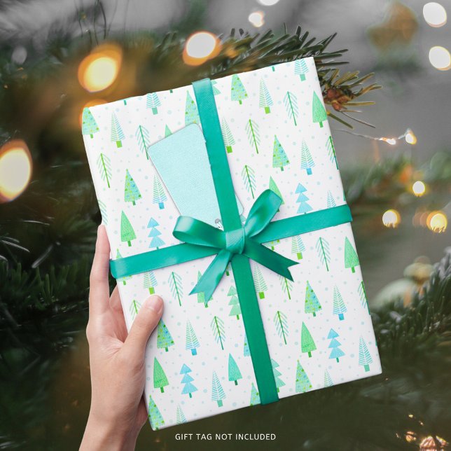 Papel De Presente Padrão Azul Turquesa das Árvores de Natal Modernas (Criador carregado)