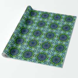 Papel De Presente Padrão Azul Verde-Mosaico Mandala Retro