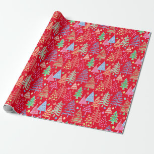 Papel De Presente Padrão Azul Verde Vermelho de Árvore de Natal Bo