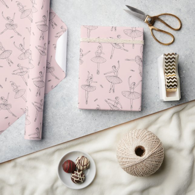 Papel De Presente Padrão Bailarina Rosa e Prata (Artesanato)