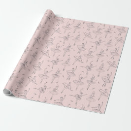 Papel De Presente Padrão Bailarina Rosa e Prata