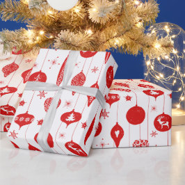 Papel De Presente Padrão Bauble do Enfeites de natal Branco Vermelho