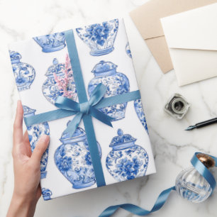 Papel De Presente Padrão Blue Chinoiserie