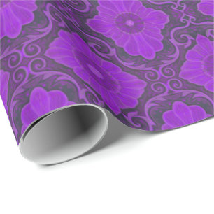 Papel De Presente Padrão boêmico "Palatial floral" roxo e violeta