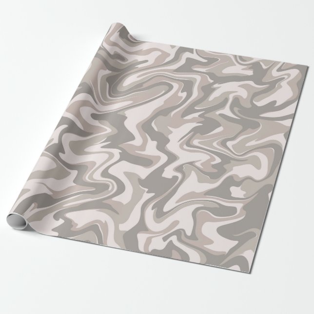 Papel De Presente Padrão Boho de Redemoinho Líquido de Mármore Cinza (Desenrolado)