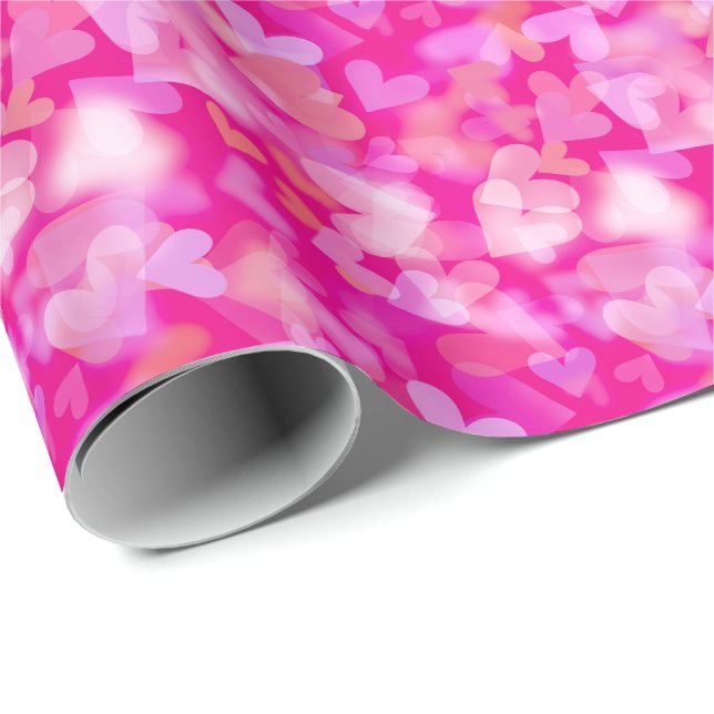 Papel De Presente Padrão Bokeh Corações Rosa (Ponta do rolo)